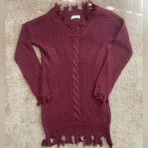 Fringed Burgundy Sweater dress size small